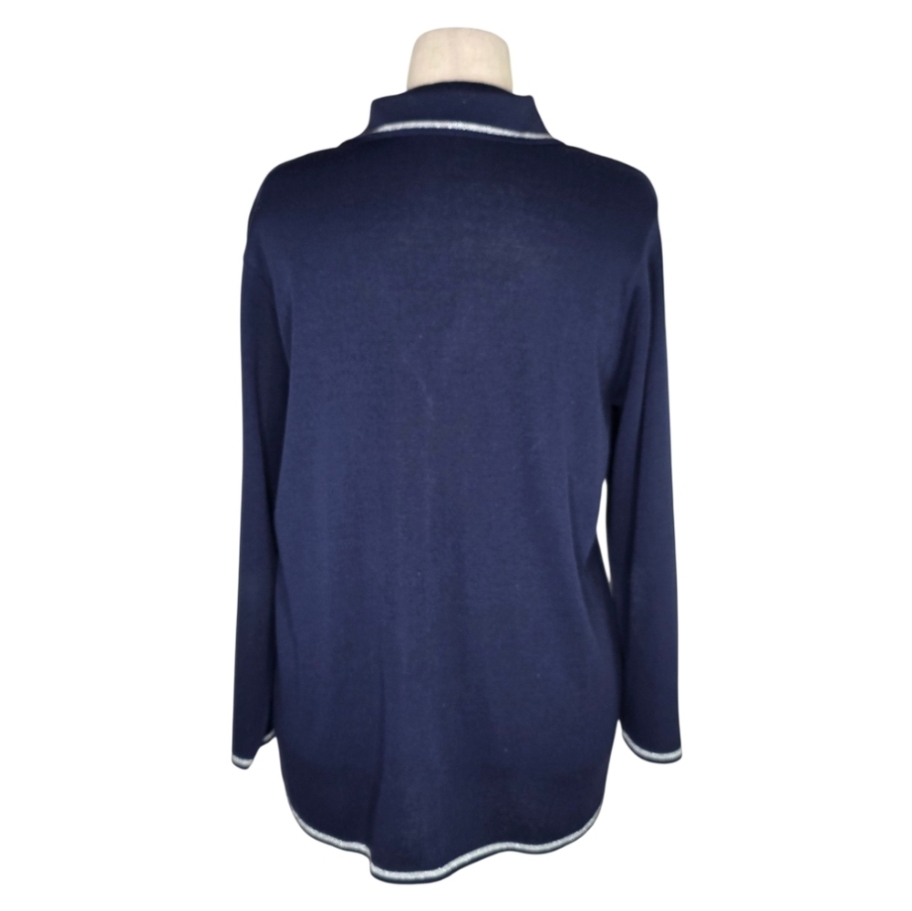 Navy Nautical Anchor Cardigan Sweater Blazer Style Preppy Coastal Sailor - Picture 4 of 6